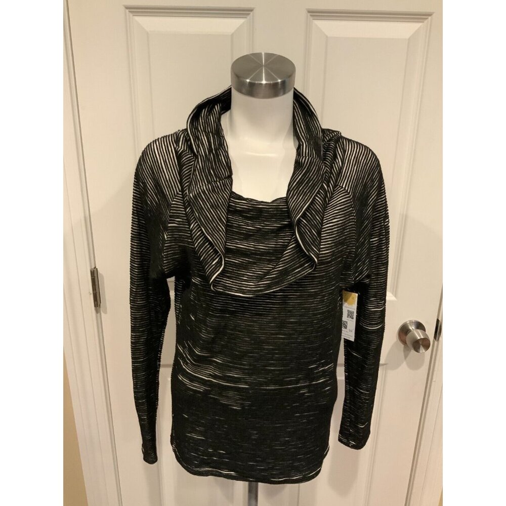Dolan Left Coast Black & White Ribbed Cowl Neck Long Sleeve Top, Size XS